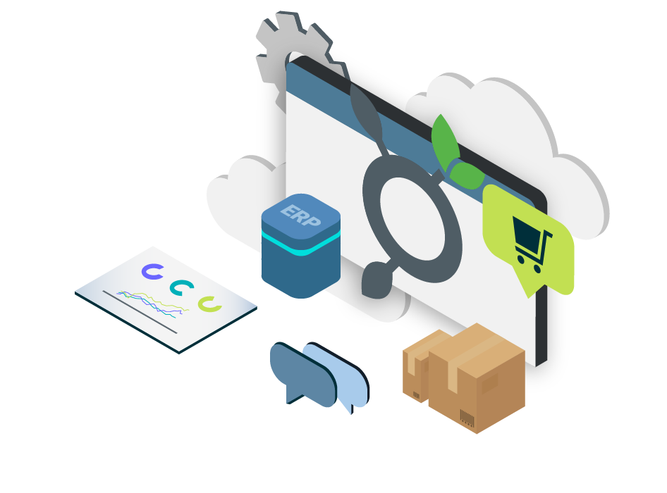 Ecommerce platform integrating ERP, CRM, and external systems through data exchanges