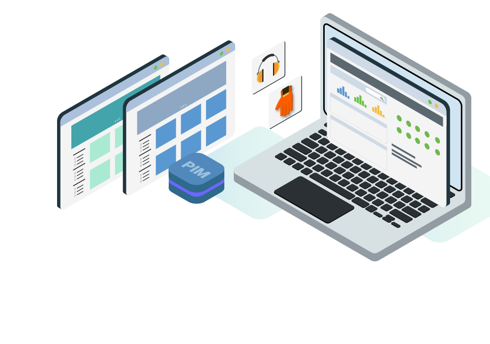 Product information management system organizing product data, attributes, and digital assets