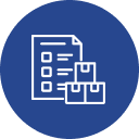 Account-specific catalog icon with checklist document and product boxes.
