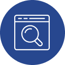 Contractor-focused site search icon with magnifying glass and browser window.